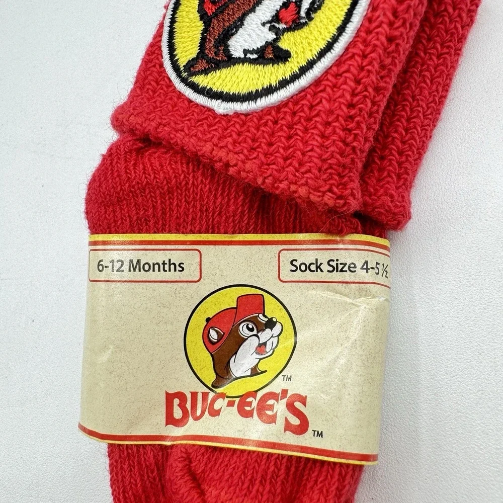 Red Buc-ee's Baby Infant Socks 6-12 Months Sock Size 4-5 1/2 USA Made